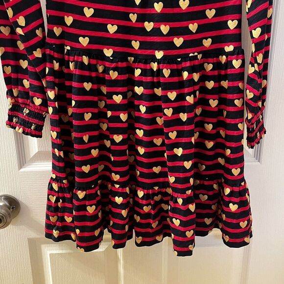 Crewcuts J Crew Navy Red Striped Gold Hearts Dress Girls Size Medium 8-9 NWT - Picture 4 of 11